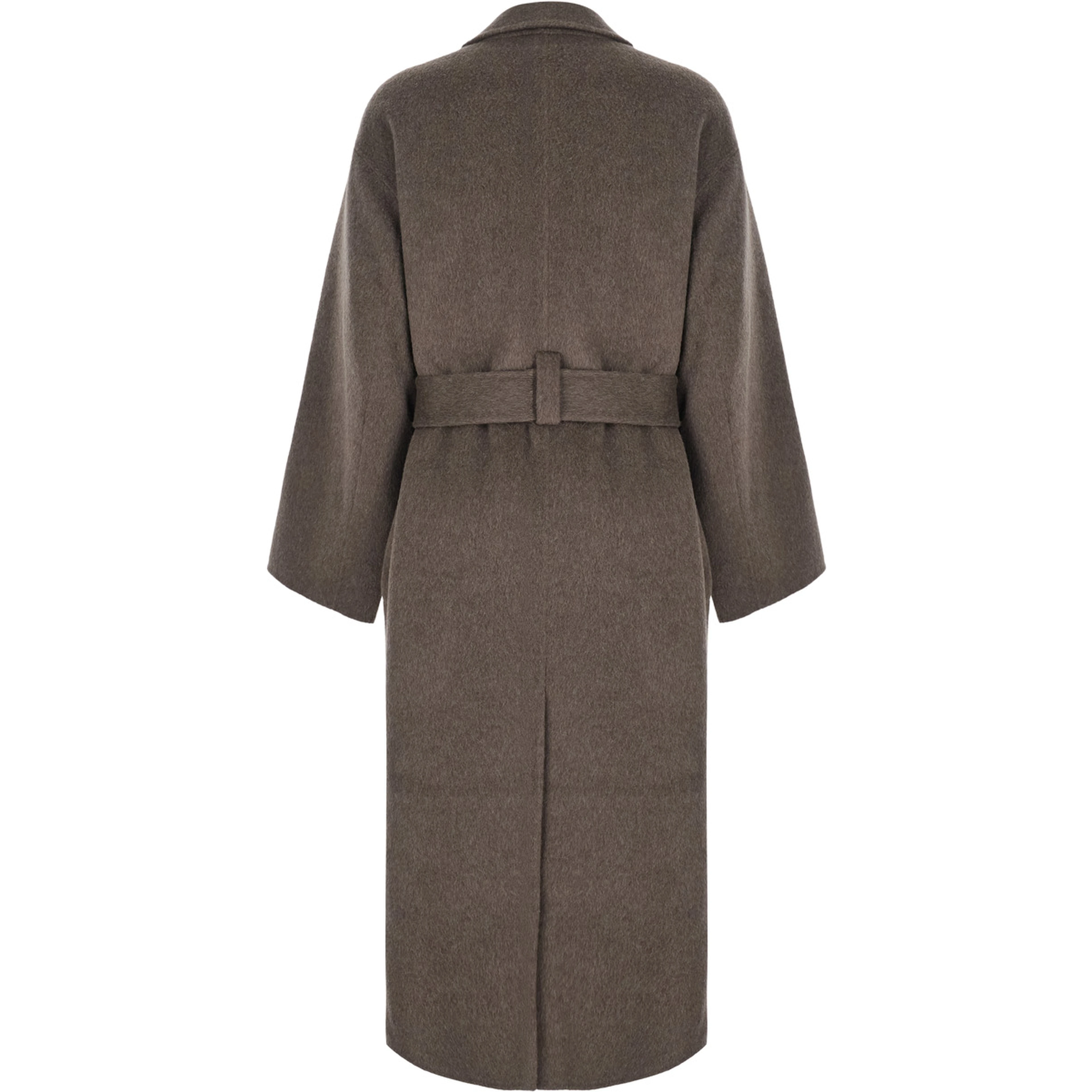 Brown Coat with off-center closure and belt in Blend wool for women