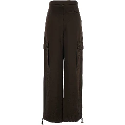 Brown Pants with two patch pockets on the side and drawstring hem in tech fabric for women
