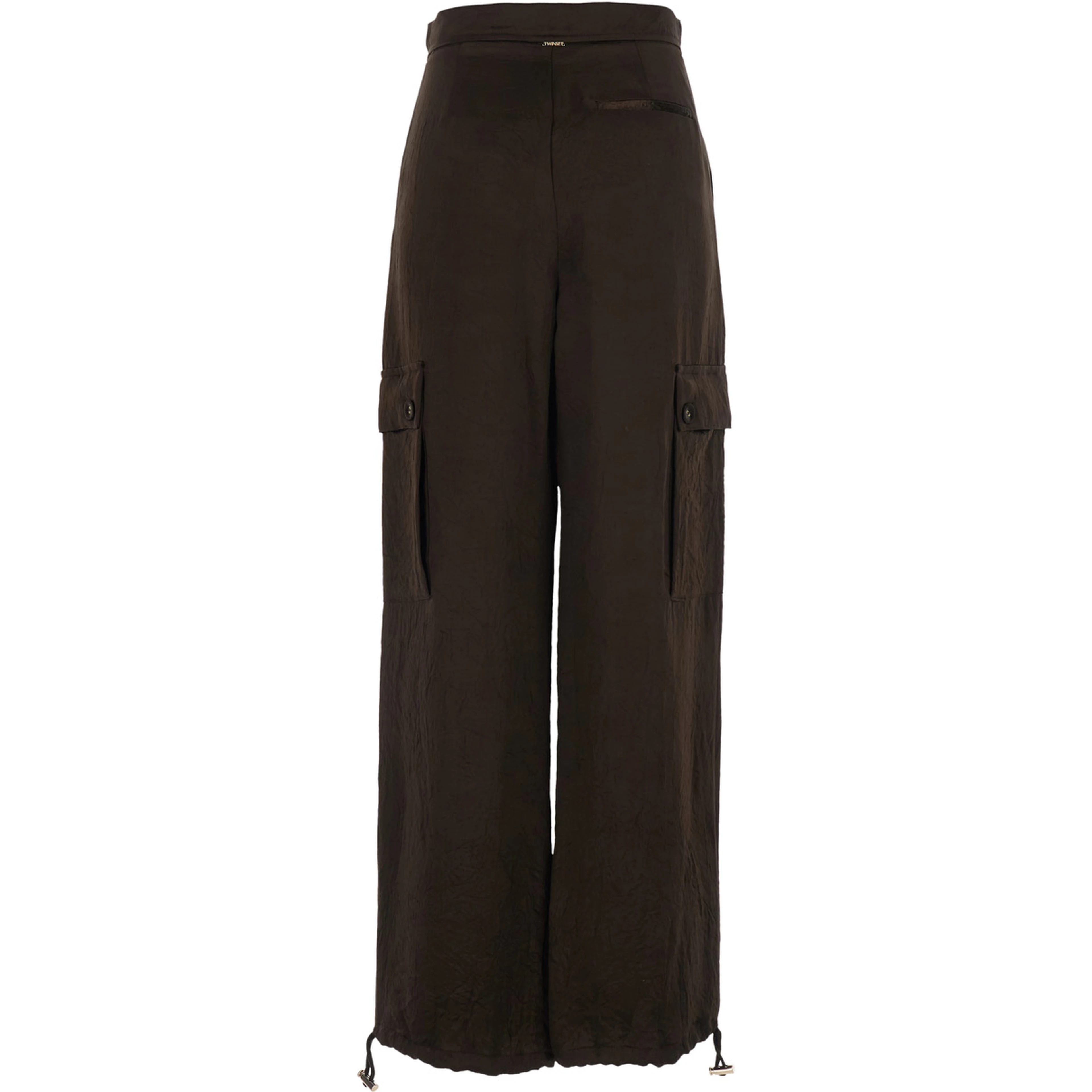 Brown Pants with two patch pockets on the side and drawstring hem in tech fabric for women
