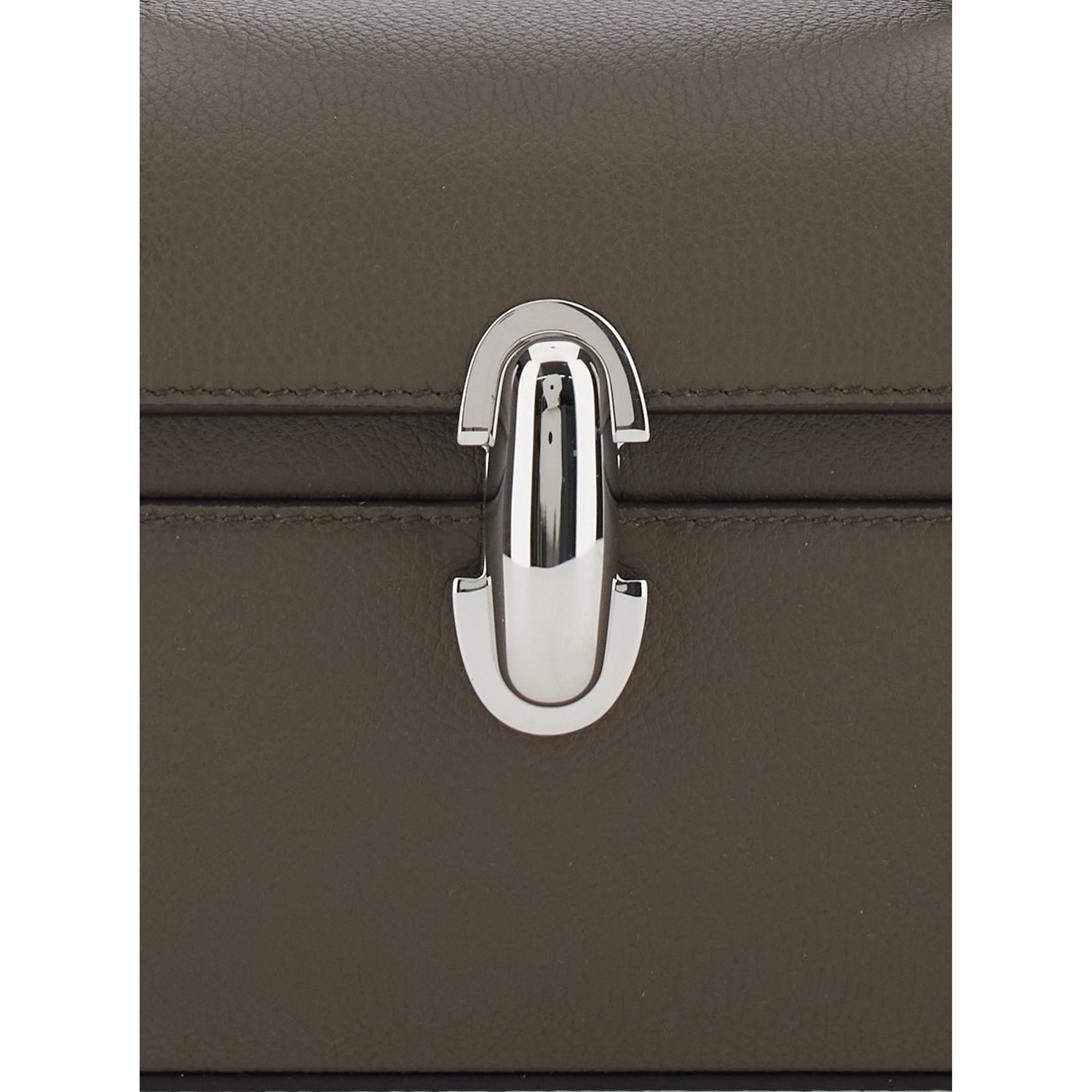 Symmetry Brown Slim Handbag with Top Handle and Turnlock Closure in Leather for Women