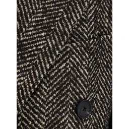 Brown Double-breasted coat with herringbone motif in wool blend Women