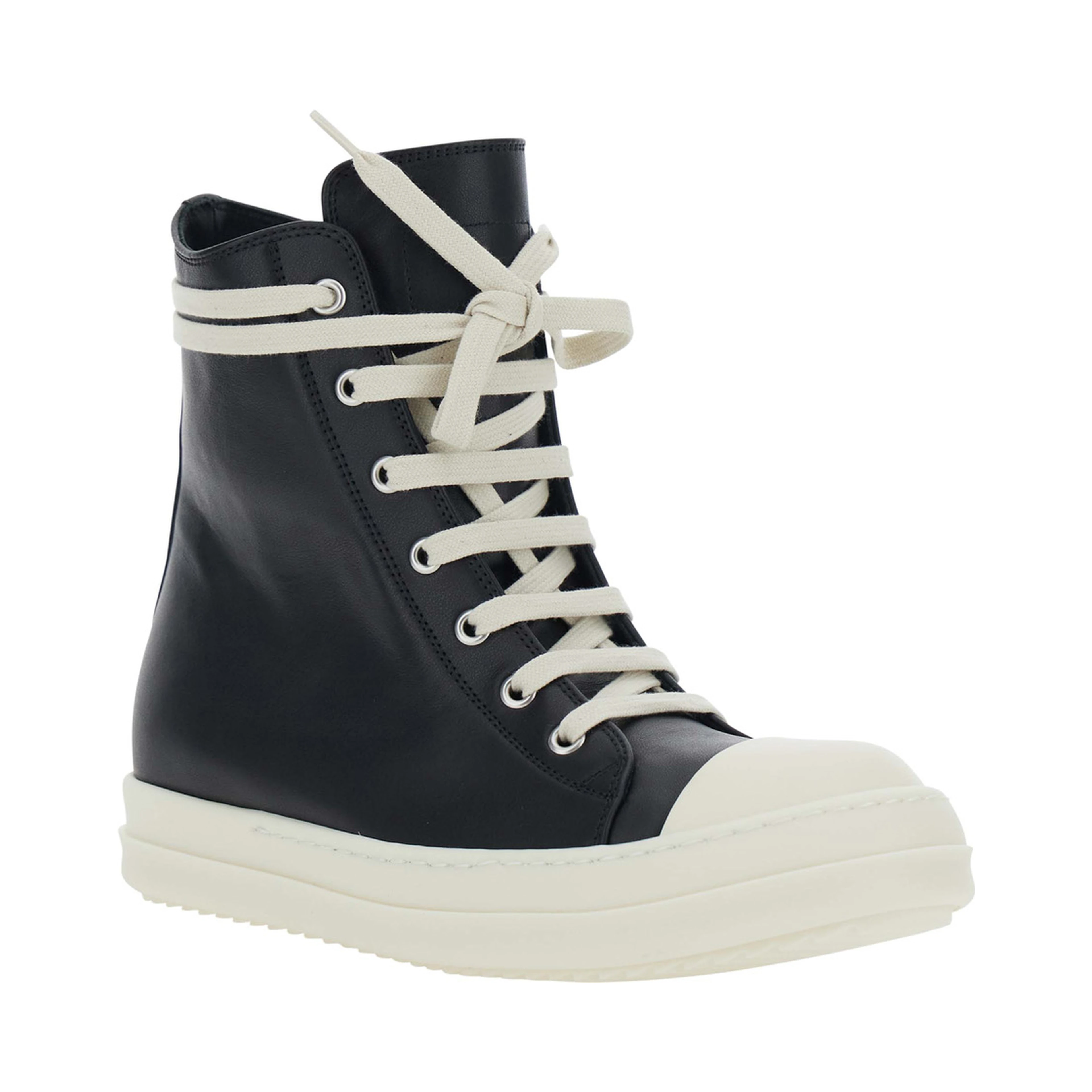 Black Sneakers with Oversized Decorative Laces and Zip Closure on the Side in Leather for Women