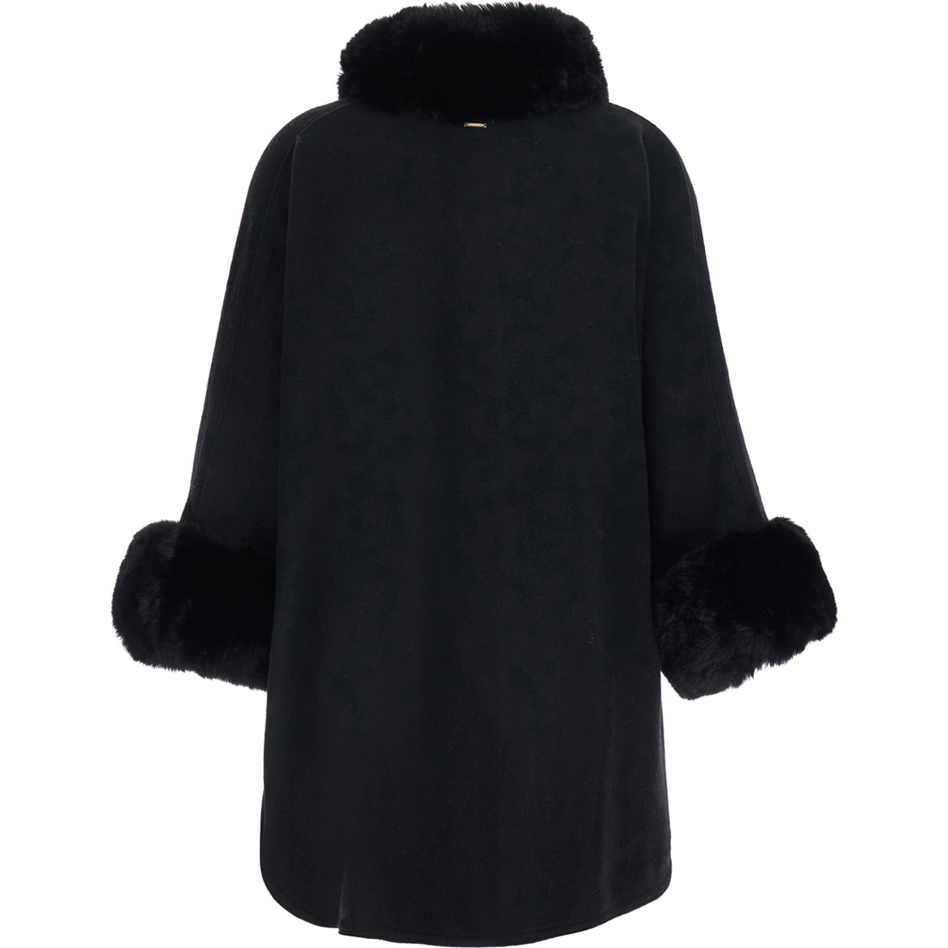 Black fur coat with fur collar and cuffs and hidden front closure in eco fur for women