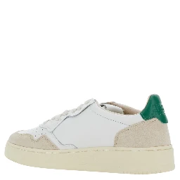 Low Top Sneakers Medalist with Green Suede Details in White Leather for Women