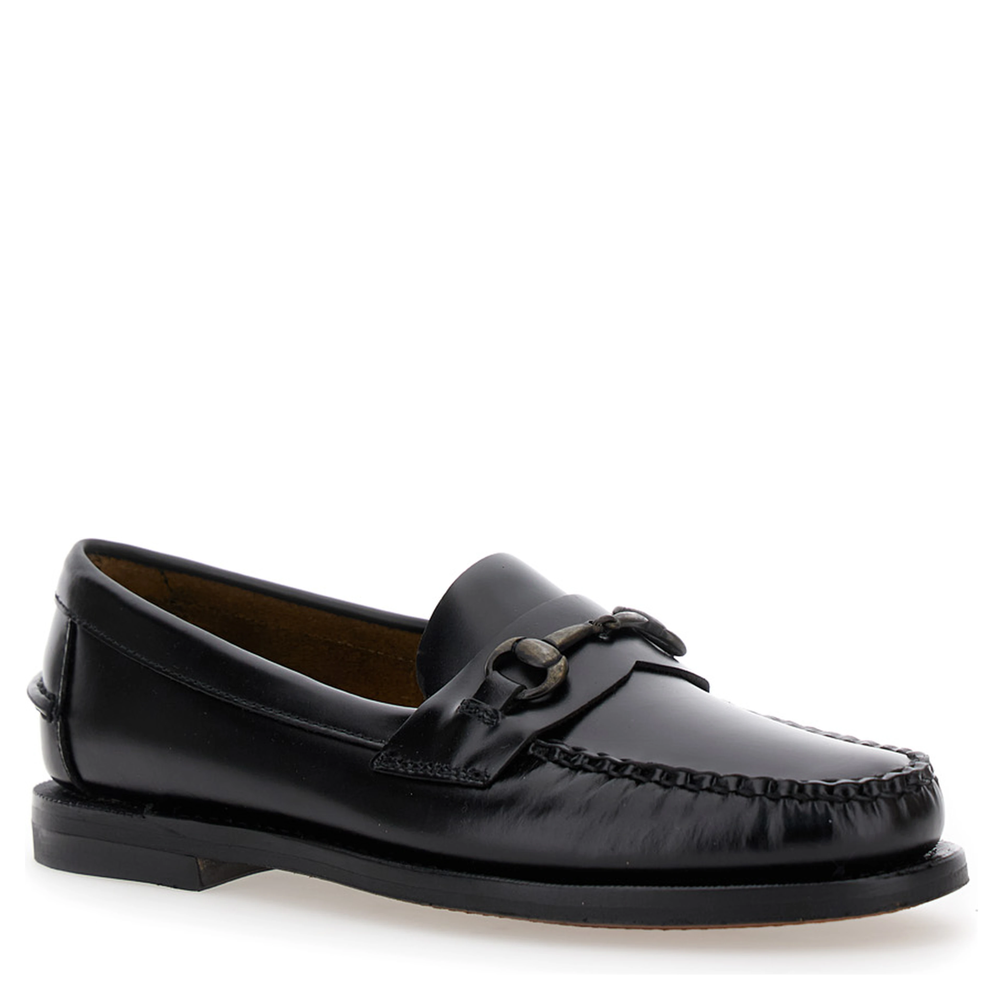 Loafers Joe with Horsebit in Black Leather for Women