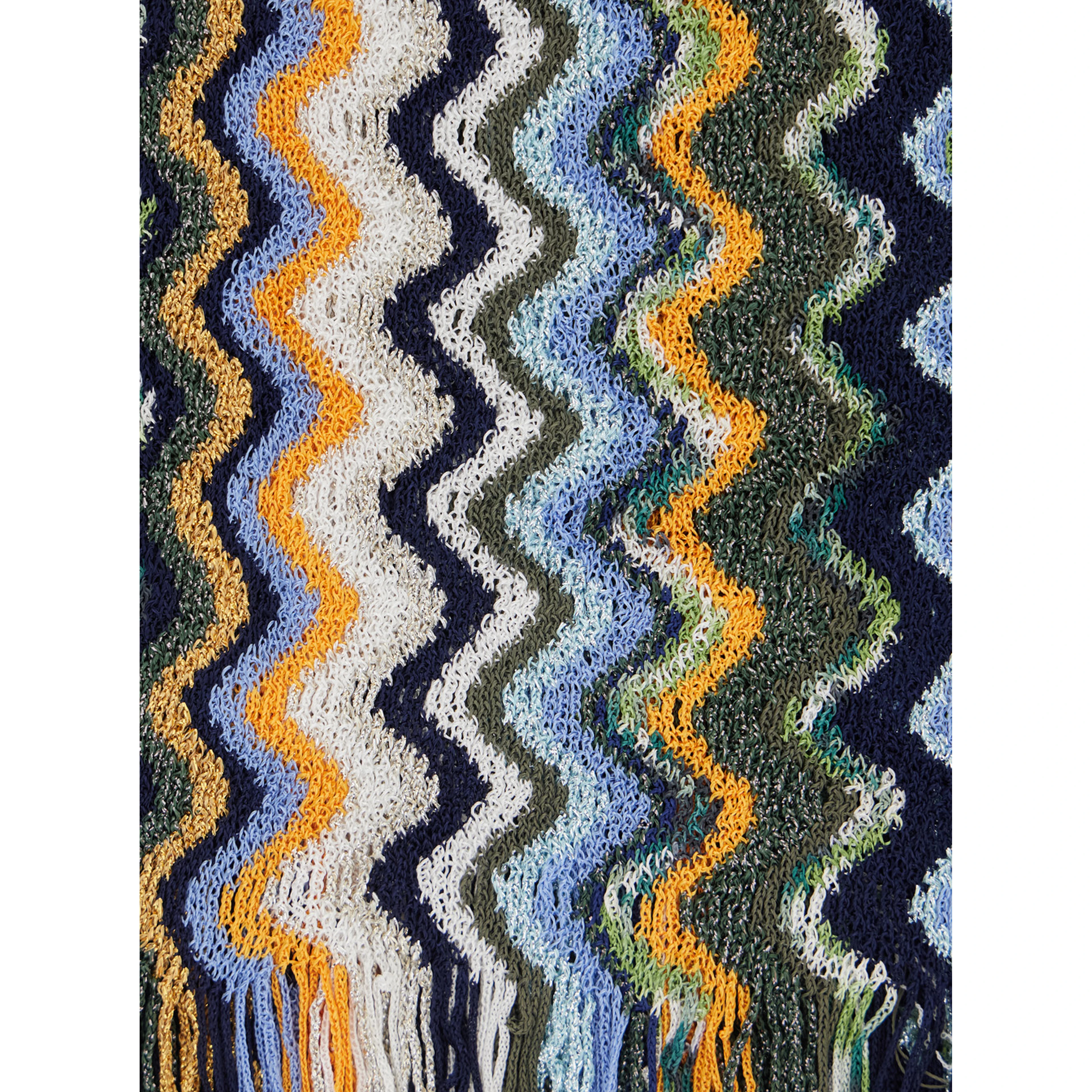 multicolor Scarf with all-over Zig Zag motif and fringed edge in fabric for women