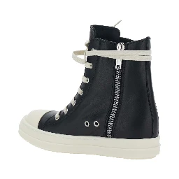 Black Sneakers with Oversized Decorative Laces and Zip Closure on the Side in Leather for Women