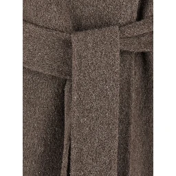 Brown Coat with off-center closure and belt in Blend wool for women
