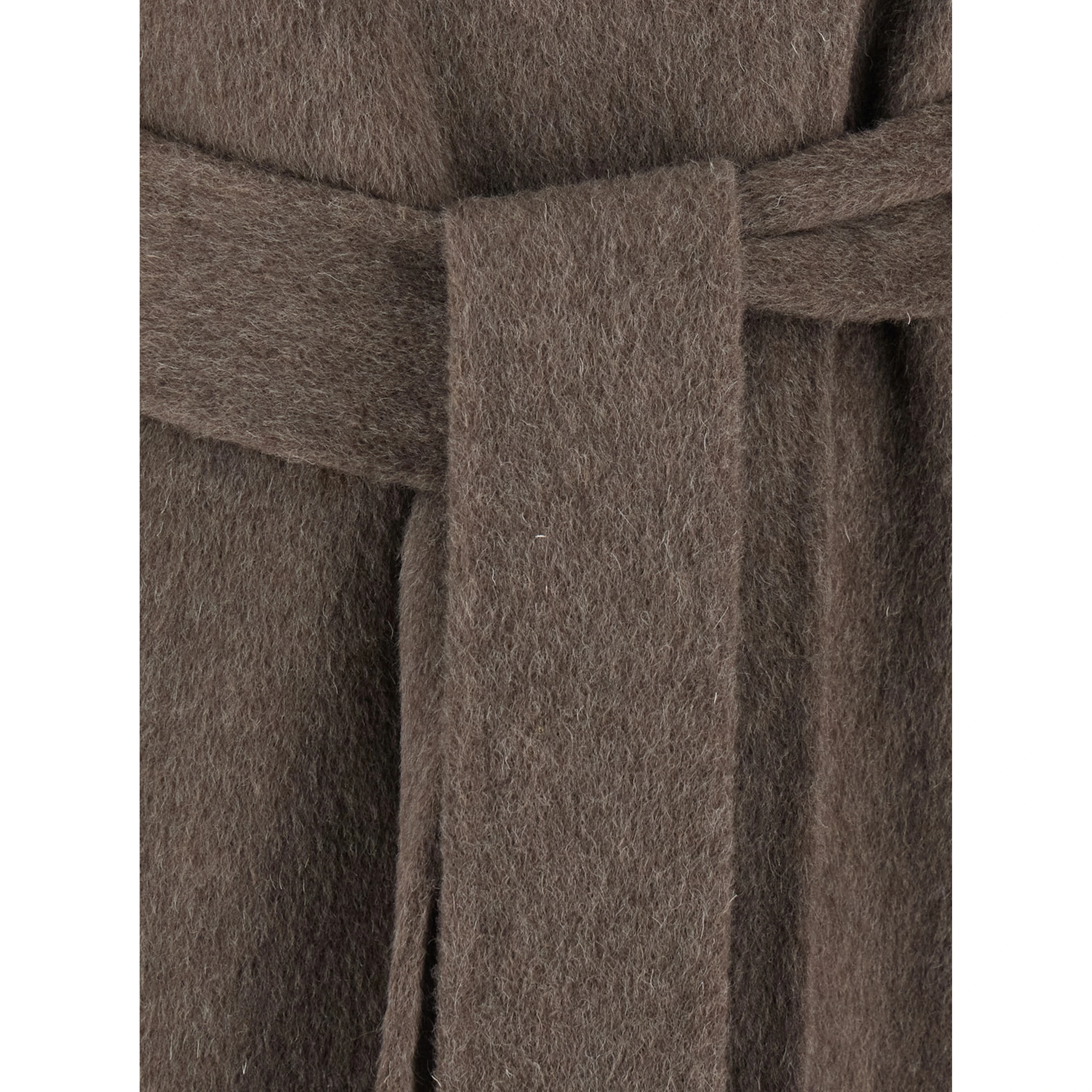 Brown Coat with off-center closure and belt in Blend wool for women