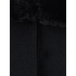 Black fur coat with fur collar and cuffs and hidden front closure in eco fur for women