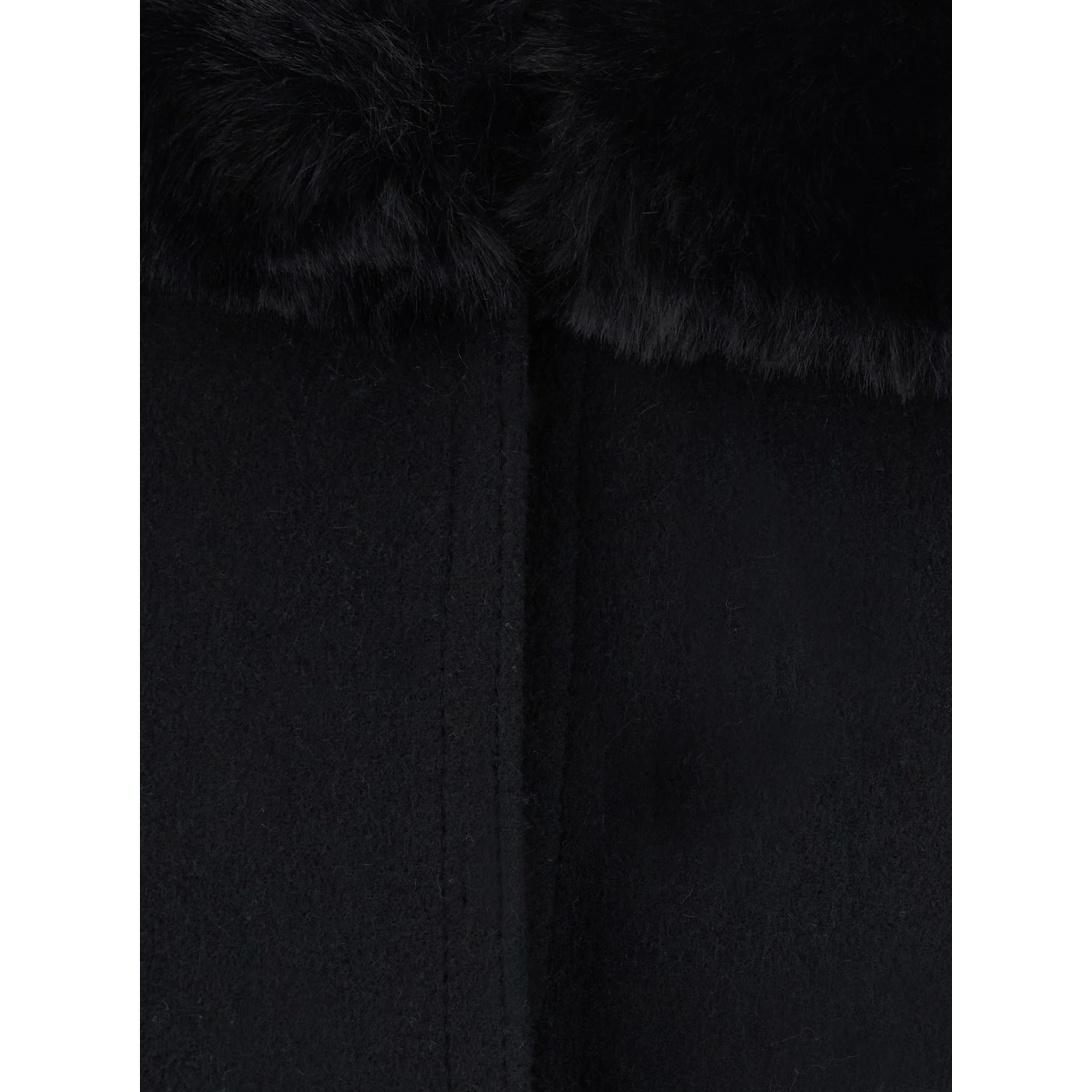 Black fur coat with fur collar and cuffs and hidden front closure in eco fur for women