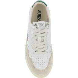 Low Top Sneakers Medalist with Green Suede Details in White Leather for Women