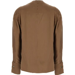 Brown Shirt with Raised Collar and Jewel Buttons in Silk for Women