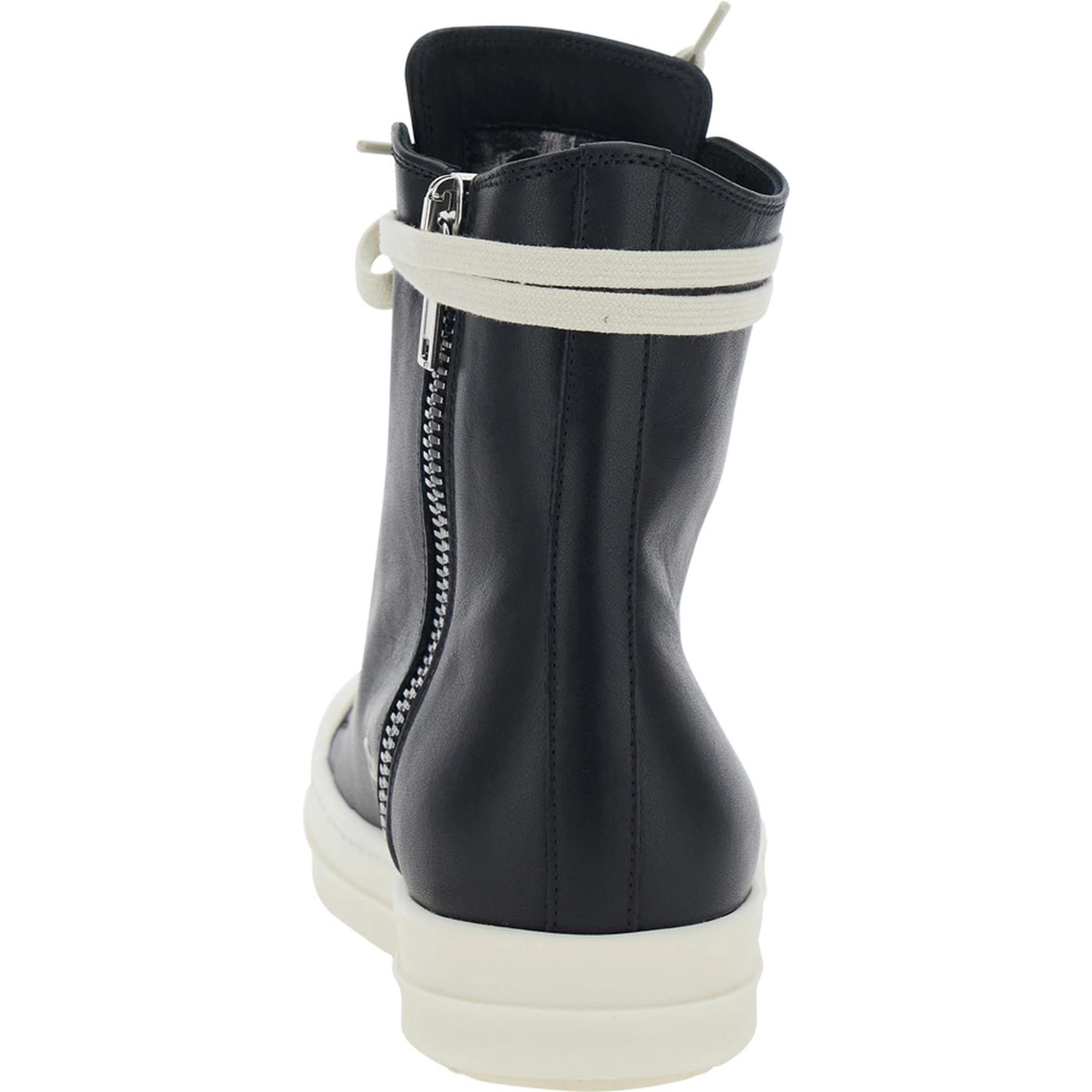 Black Sneakers with Oversized Decorative Laces and Zip Closure on the Side in Leather for Women