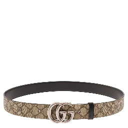 Reversible Belt with Double G Buckle in GG Canvas and Beige Leather for Men