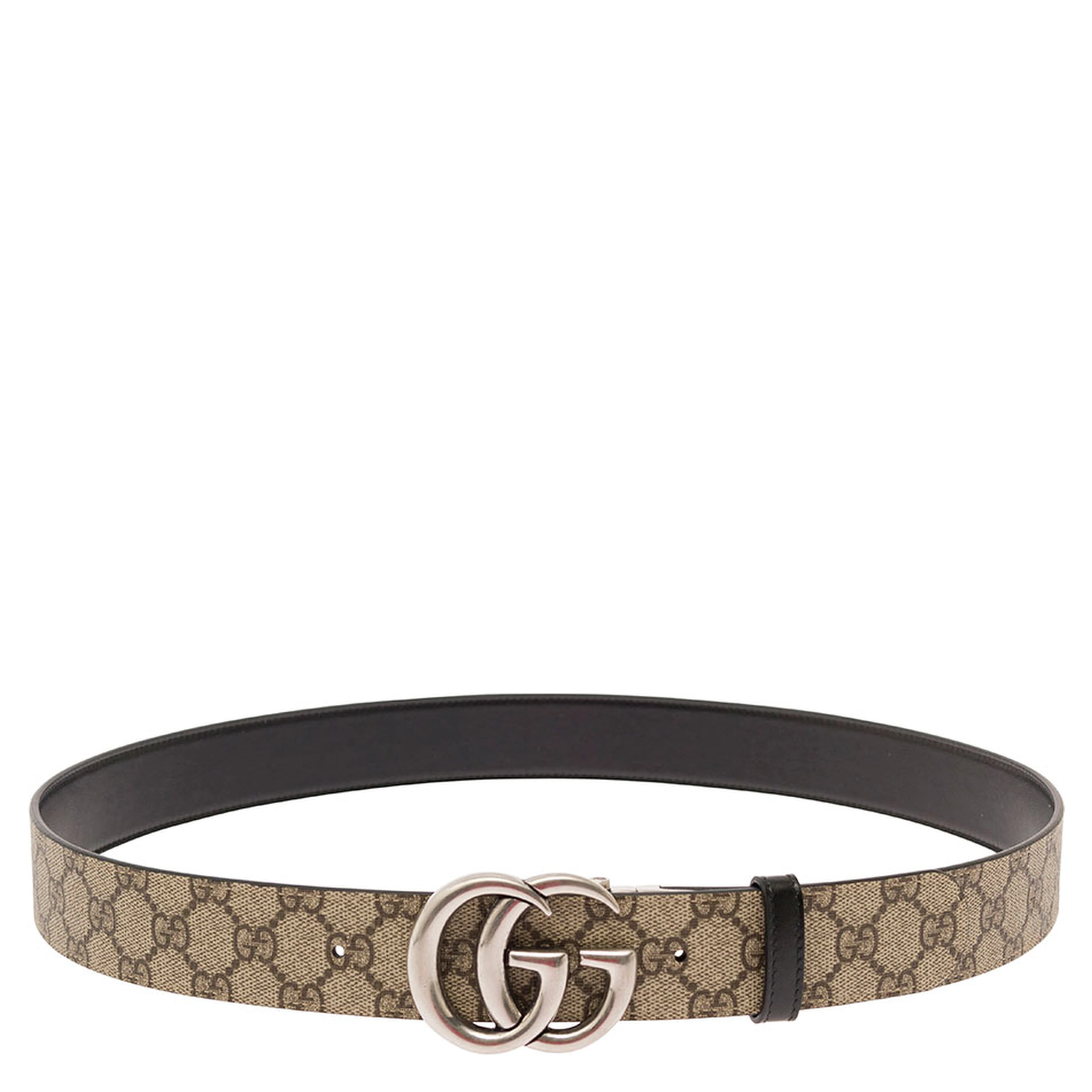 Reversible Belt with Double G Buckle in GG Canvas and Beige Leather for Men