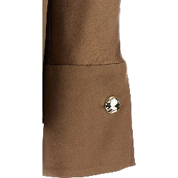 Brown Shirt with Raised Collar and Jewel Buttons in Silk for Women