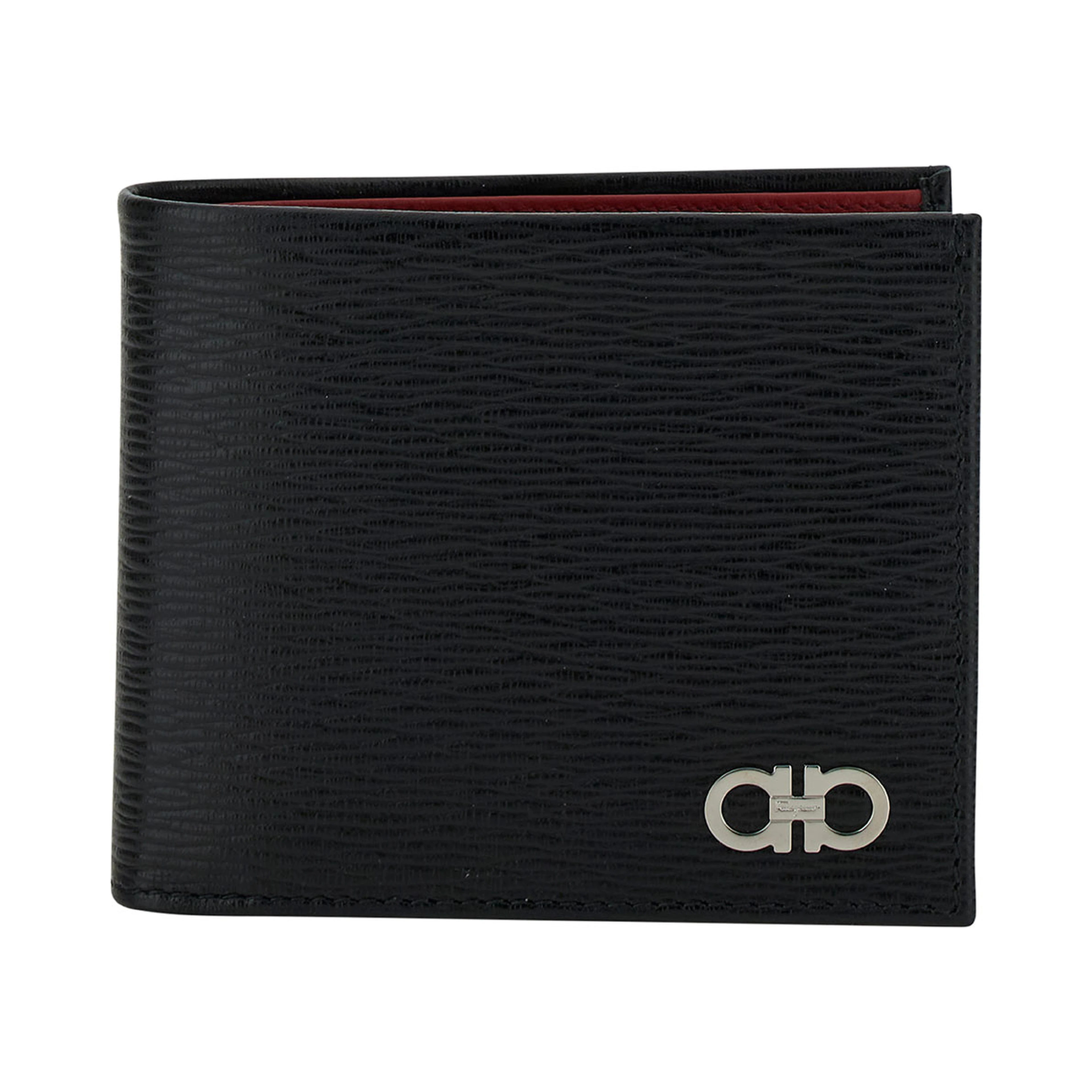 Wallet Revival Gancini with Double Hook in Grained Black Leather for Men