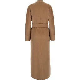 Nodo Beige Coat with no Revers and with a Front Belt Closure in Wool for Women