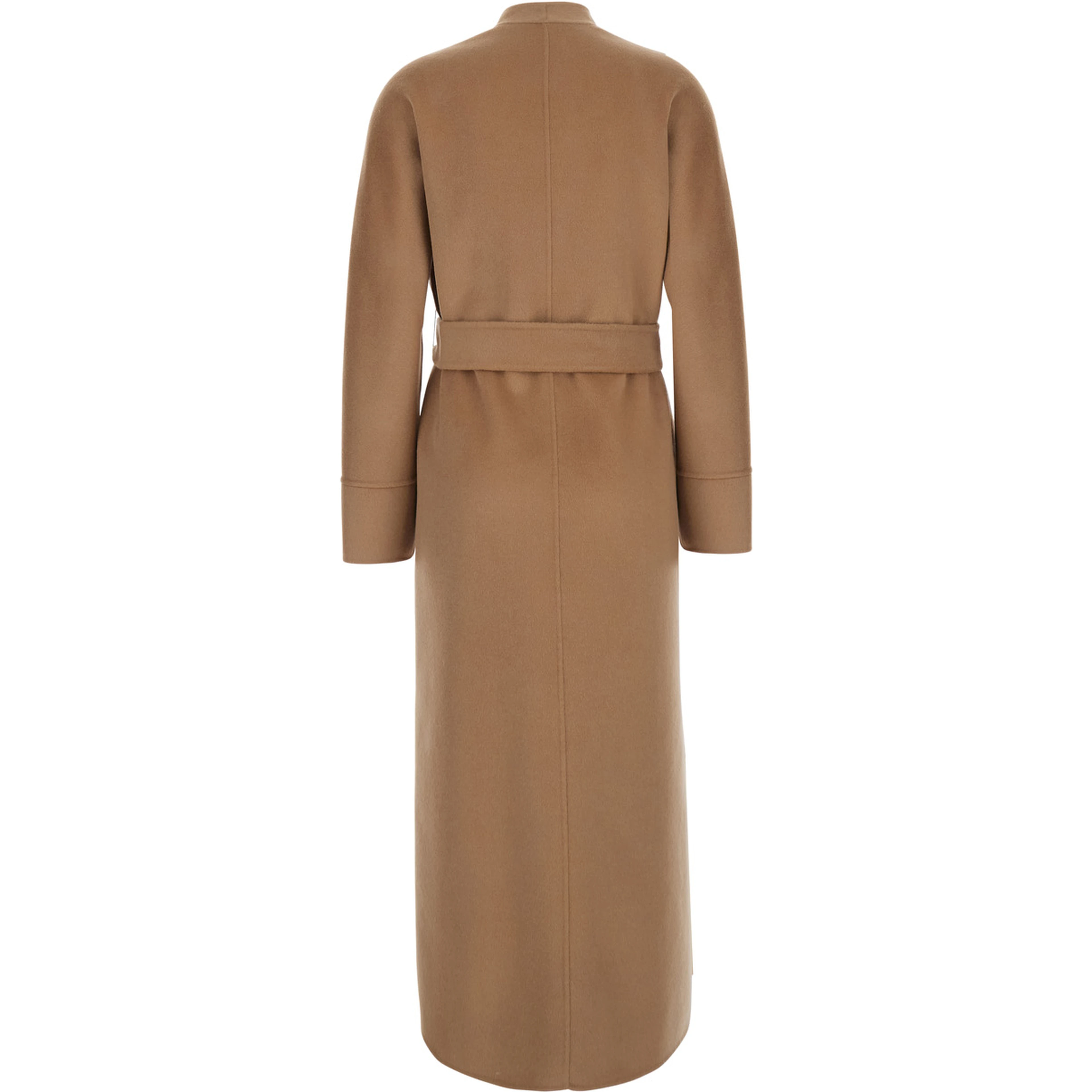 Nodo Beige Coat with no Revers and with a Front Belt Closure in Wool for Women