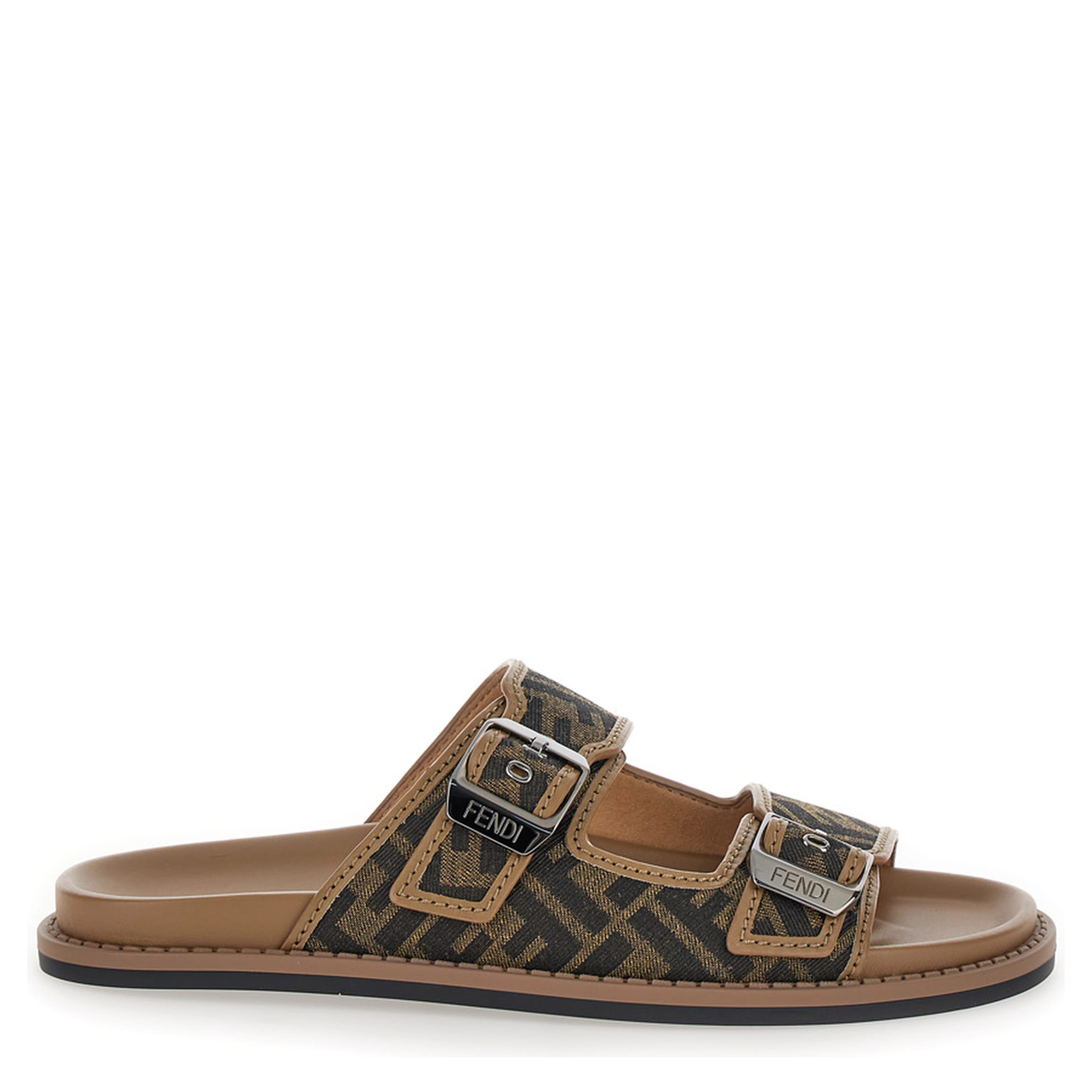 Brown Leather Fendi Feel FF Print Sandal for Men