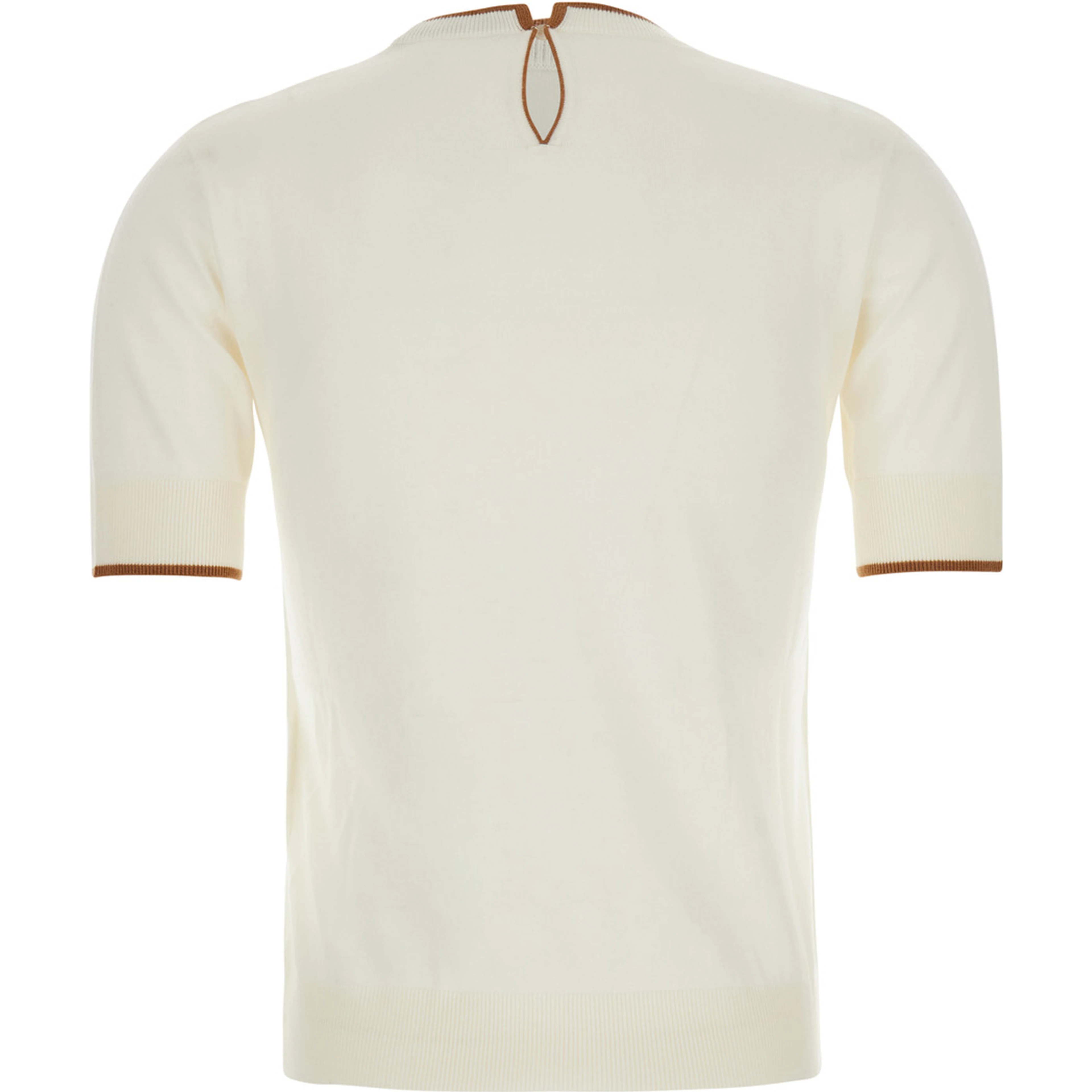 Agenda white crew neck sweater with keyhole closure on the back in silk and wool for women