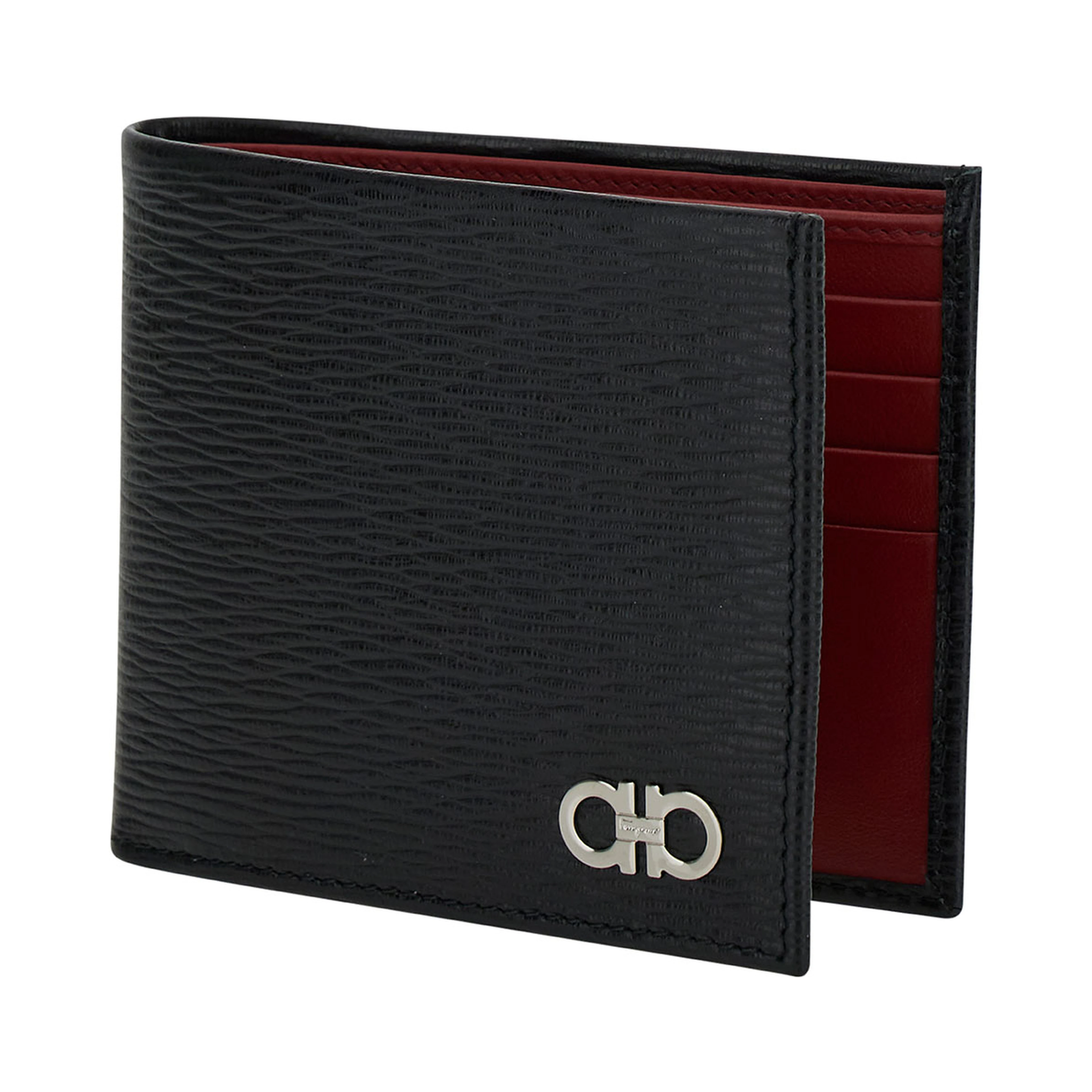 Wallet Revival Gancini with Double Hook in Grained Black Leather for Men