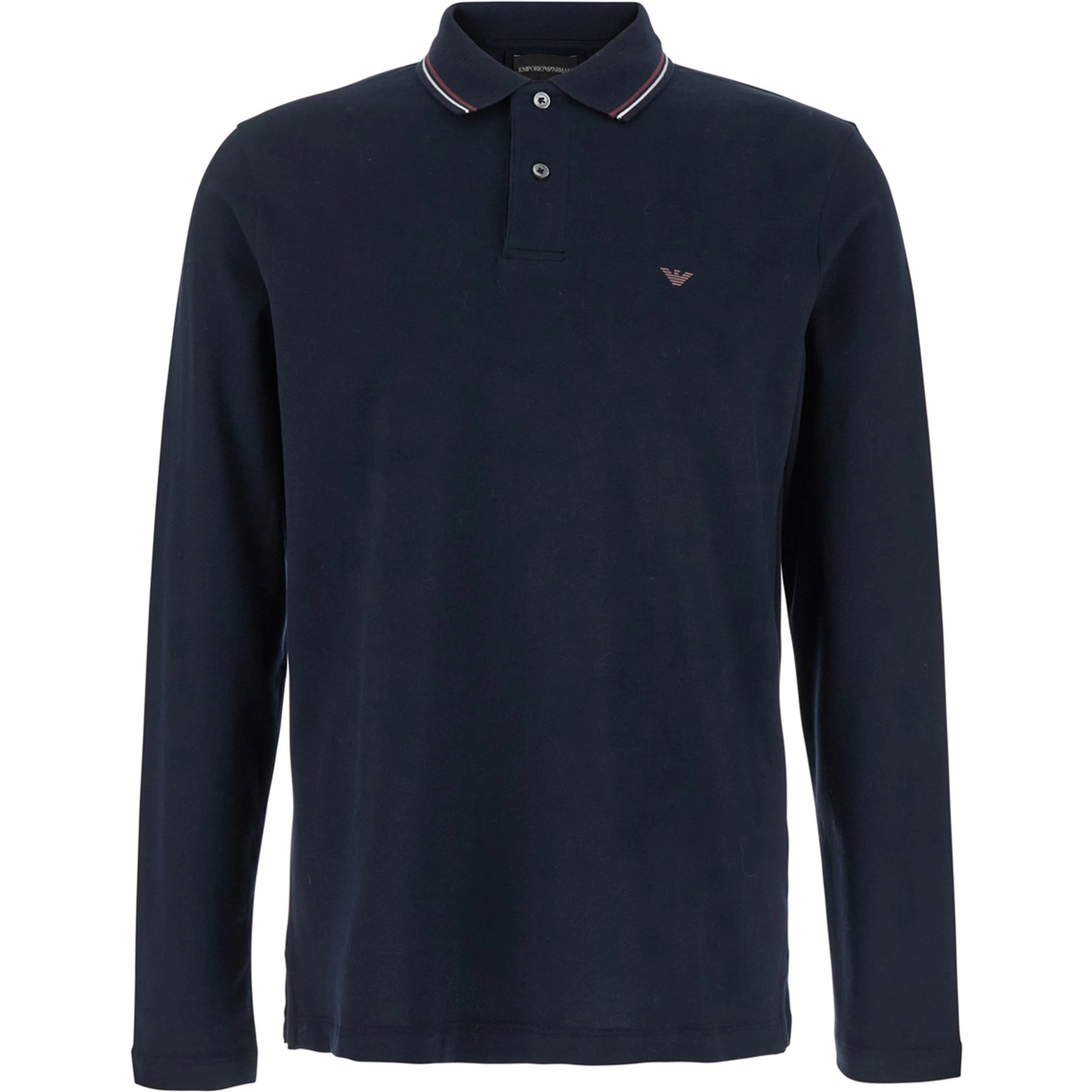Long Sleeve Polo with Logo Embroidery in Stretch Cotton Blue Men