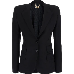 Black single-breasted jacket with Peak Revers in Fabric for Women
