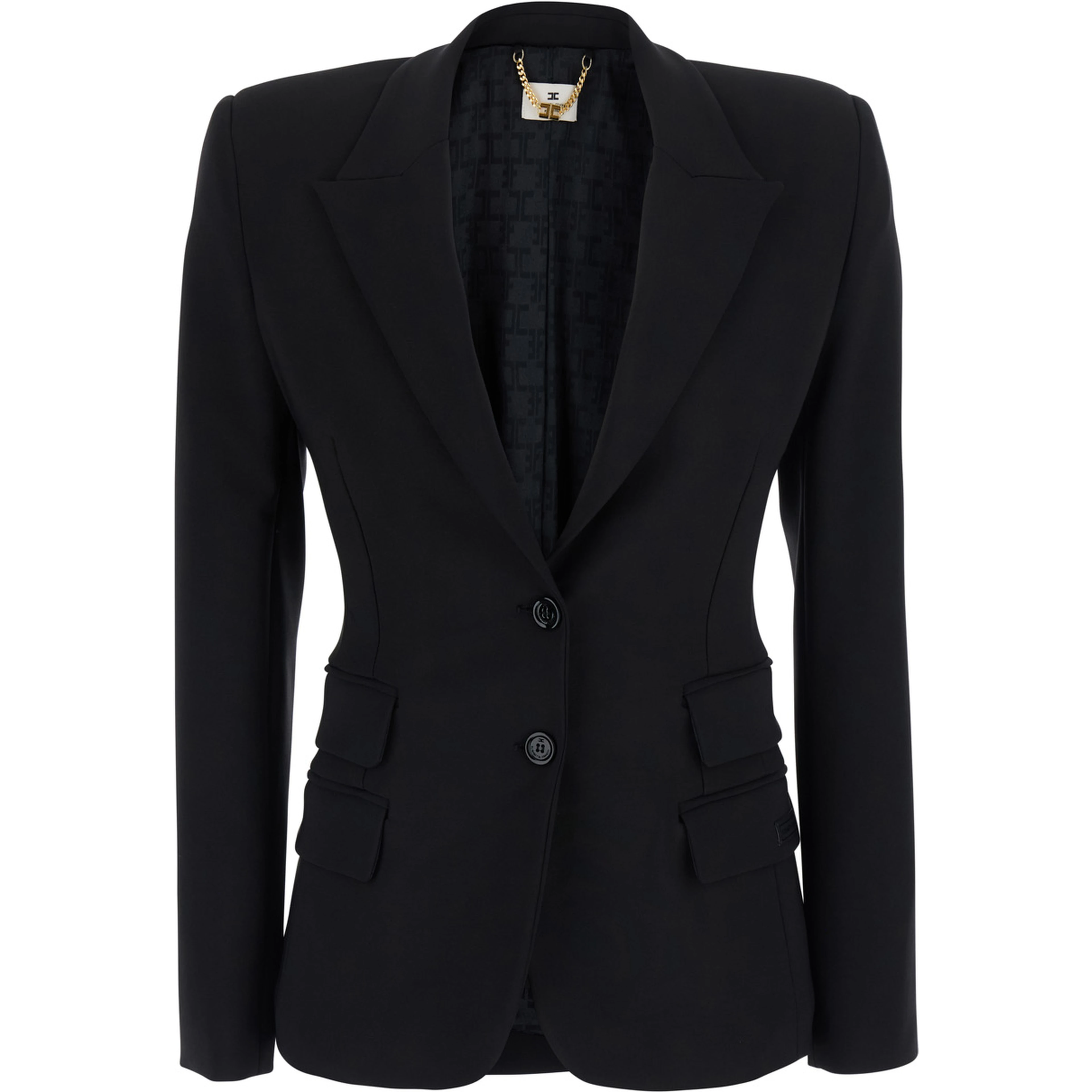 Black single-breasted jacket with Peak Revers in Fabric for Women