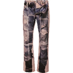 Multicolor Jeans with logo patch on the back and graphic print in denim for men