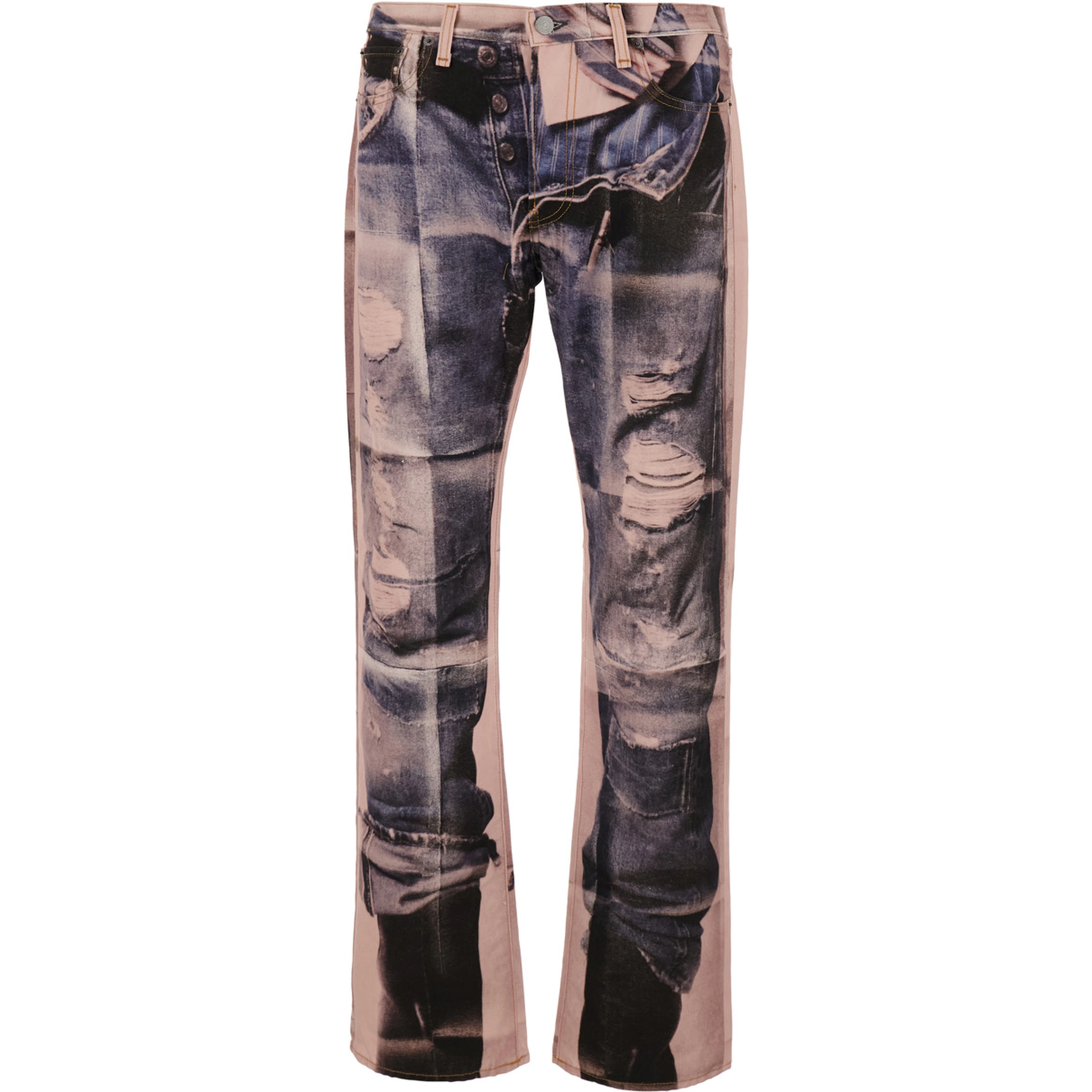 Multicolor Jeans with logo patch on the back and graphic print in denim for men