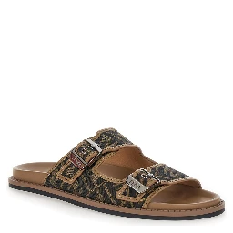 Brown Leather Fendi Feel FF Print Sandal for Men