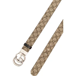 Reversible Belt with Double G Buckle in GG Canvas and Beige Leather for Men