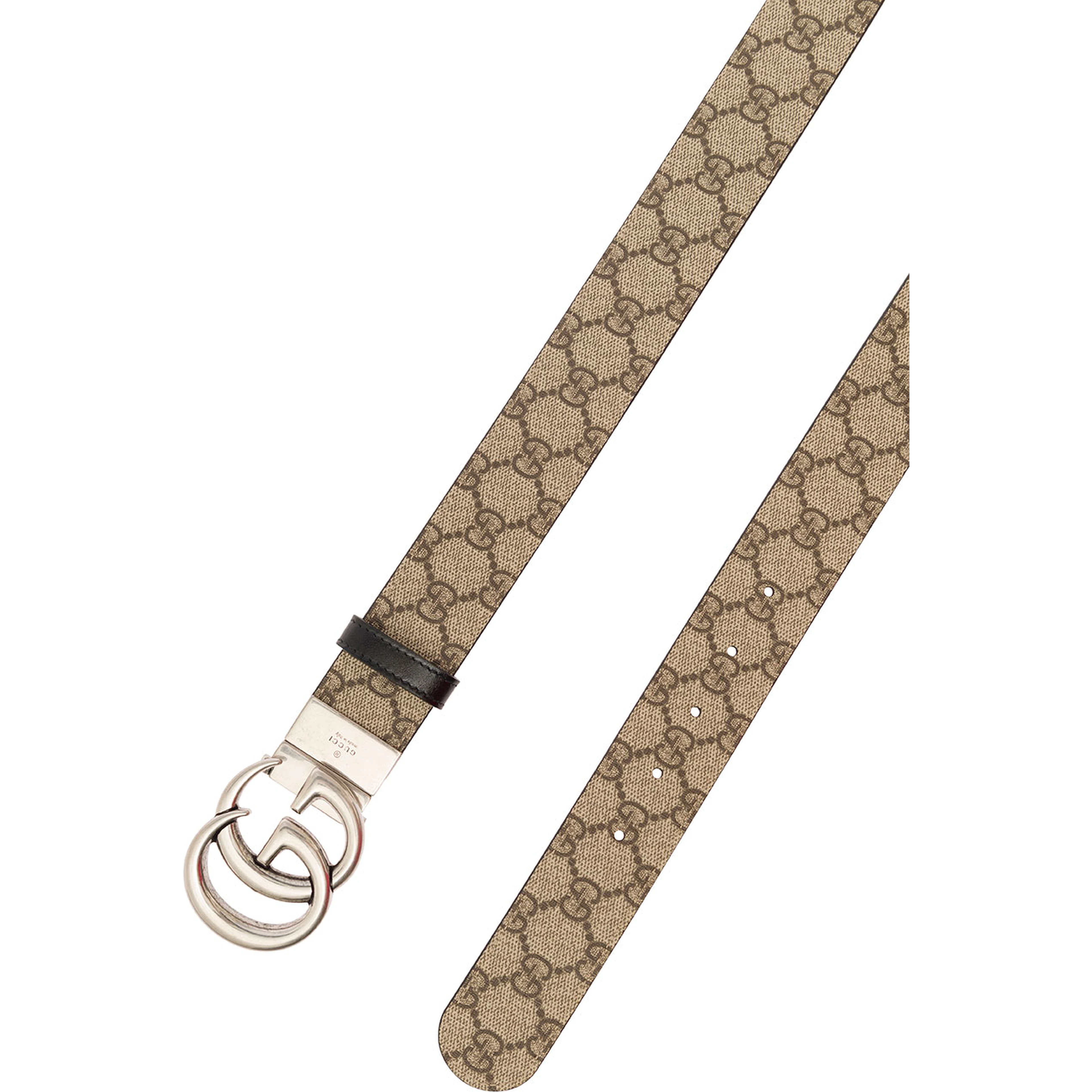 Reversible Belt with Double G Buckle in GG Canvas and Beige Leather for Men