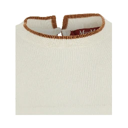 Agenda white crew neck sweater with keyhole closure on the back in silk and wool for women