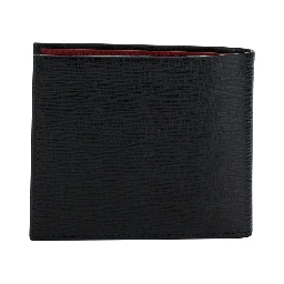 Wallet Revival Gancini with Double Hook in Grained Black Leather for Men