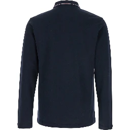 Long Sleeve Polo with Logo Embroidery in Stretch Cotton Blue Men