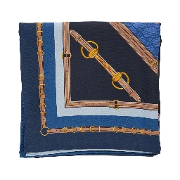 Blue Square Scarf with Equestrian Print in SIlk for Women