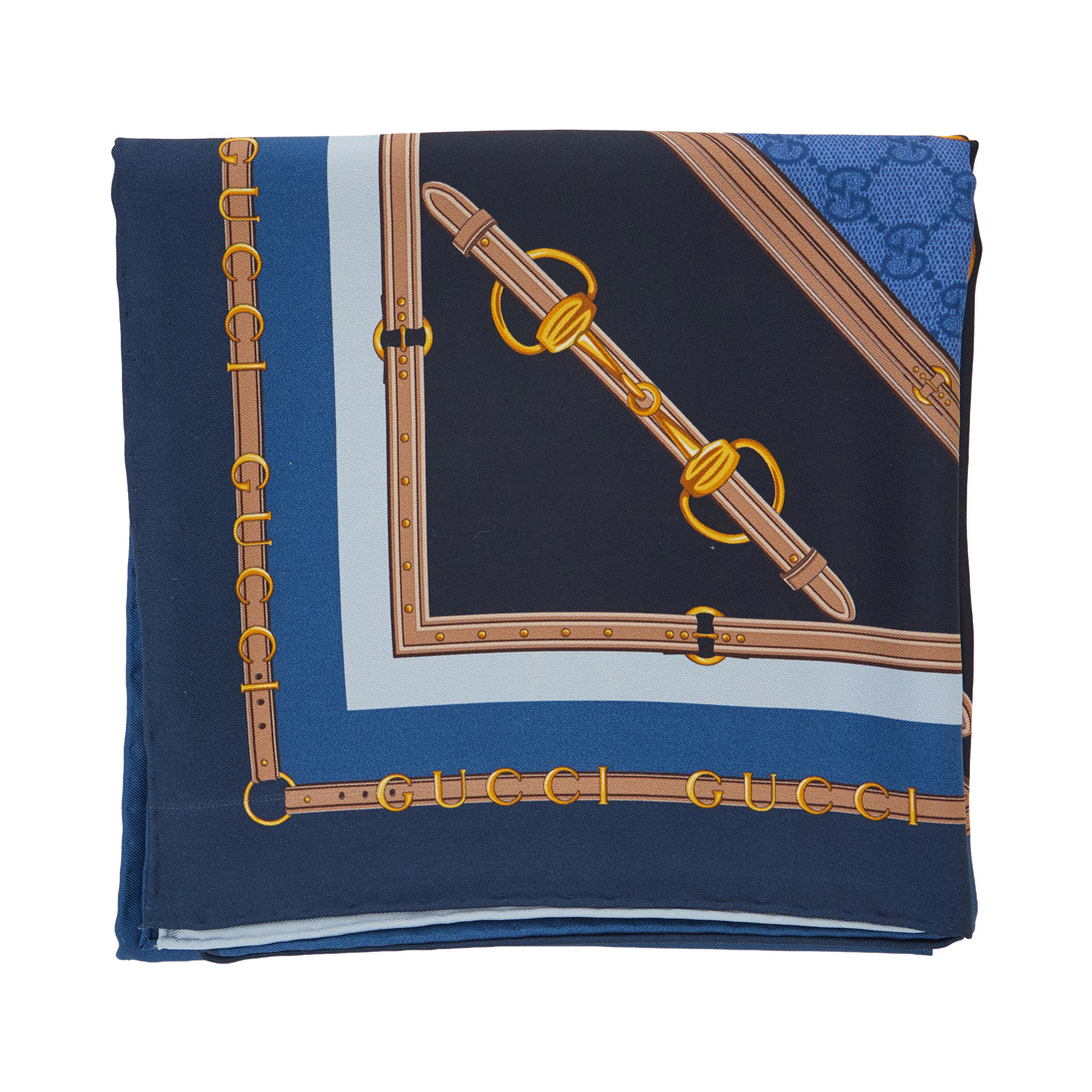 Blue Square Scarf with Equestrian Print in SIlk for Women