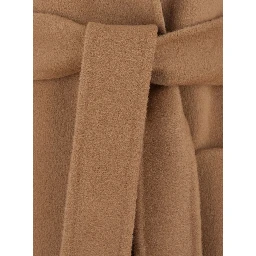 Nodo Beige Coat with no Revers and with a Front Belt Closure in Wool for Women