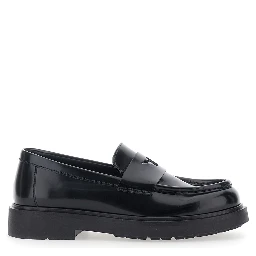 Black Loafers with Embossed Logo on the Front and Patent  Finish in Ecoleather Boy