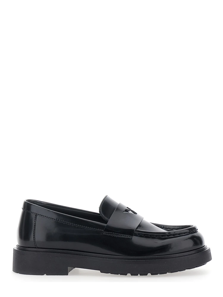 Black Loafers with Embossed Logo on the Front and Patent  Finish in Ecoleather Boy