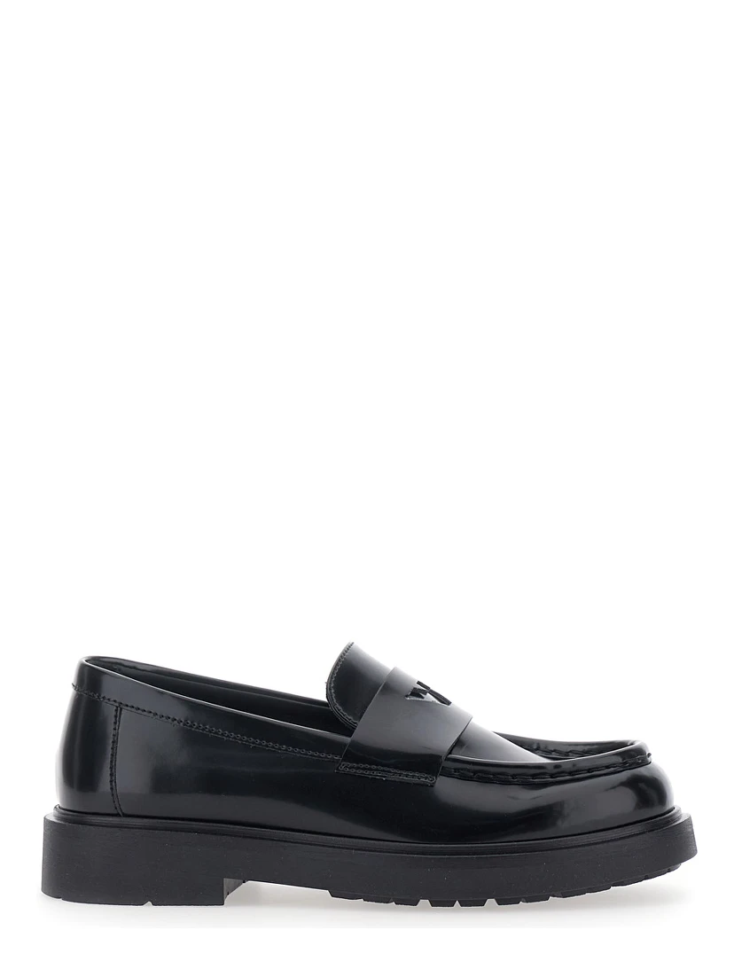 Black Loafers with Embossed Logo on the Front and Patent  Finish in Ecoleather Boy