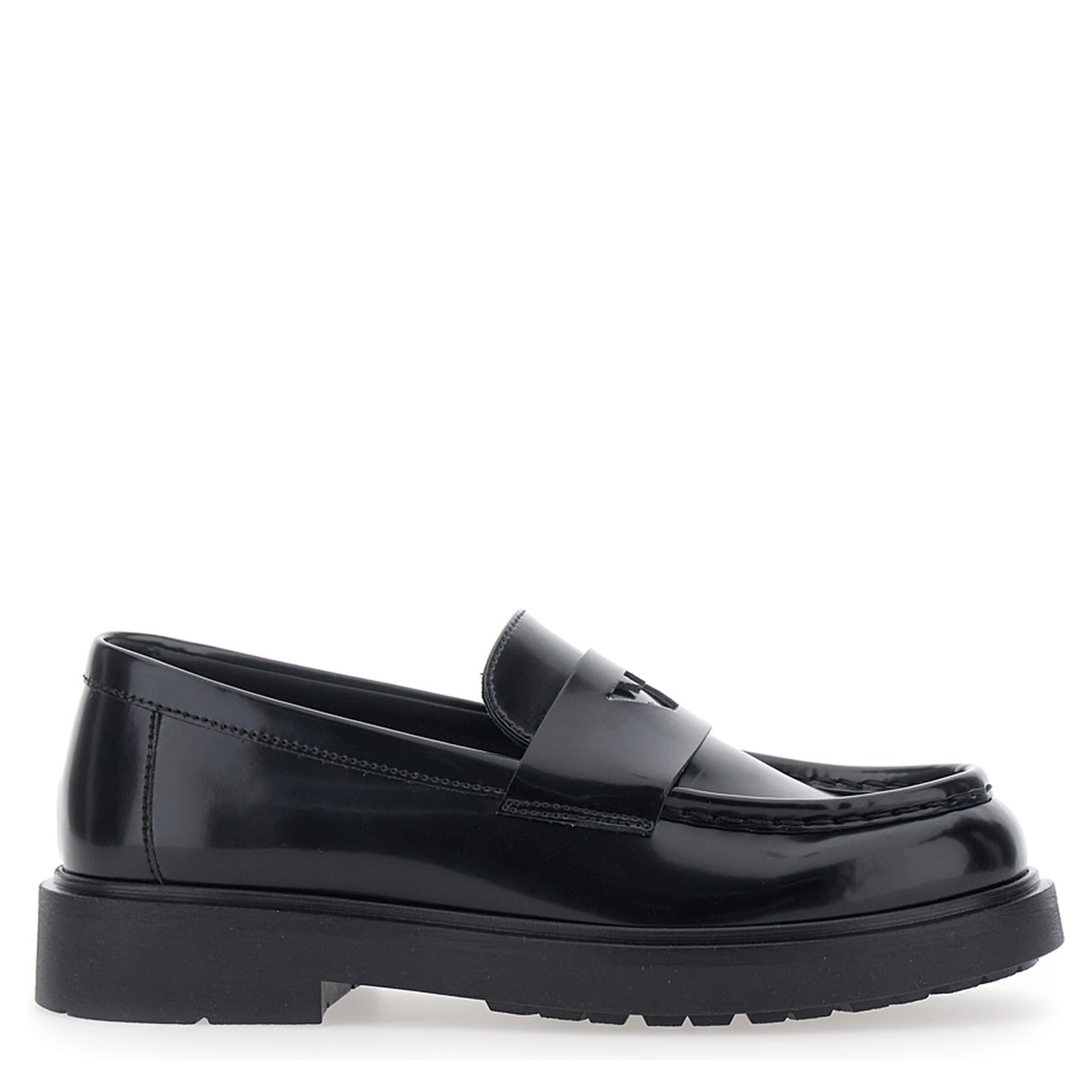 Black Loafers with Embossed Logo on the Front and Patent  Finish in Ecoleather Boy