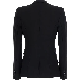 Black single-breasted jacket with Peak Revers in Fabric for Women