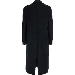 Black Double-Breasted Coat with Notched Revers in Cotton for Men