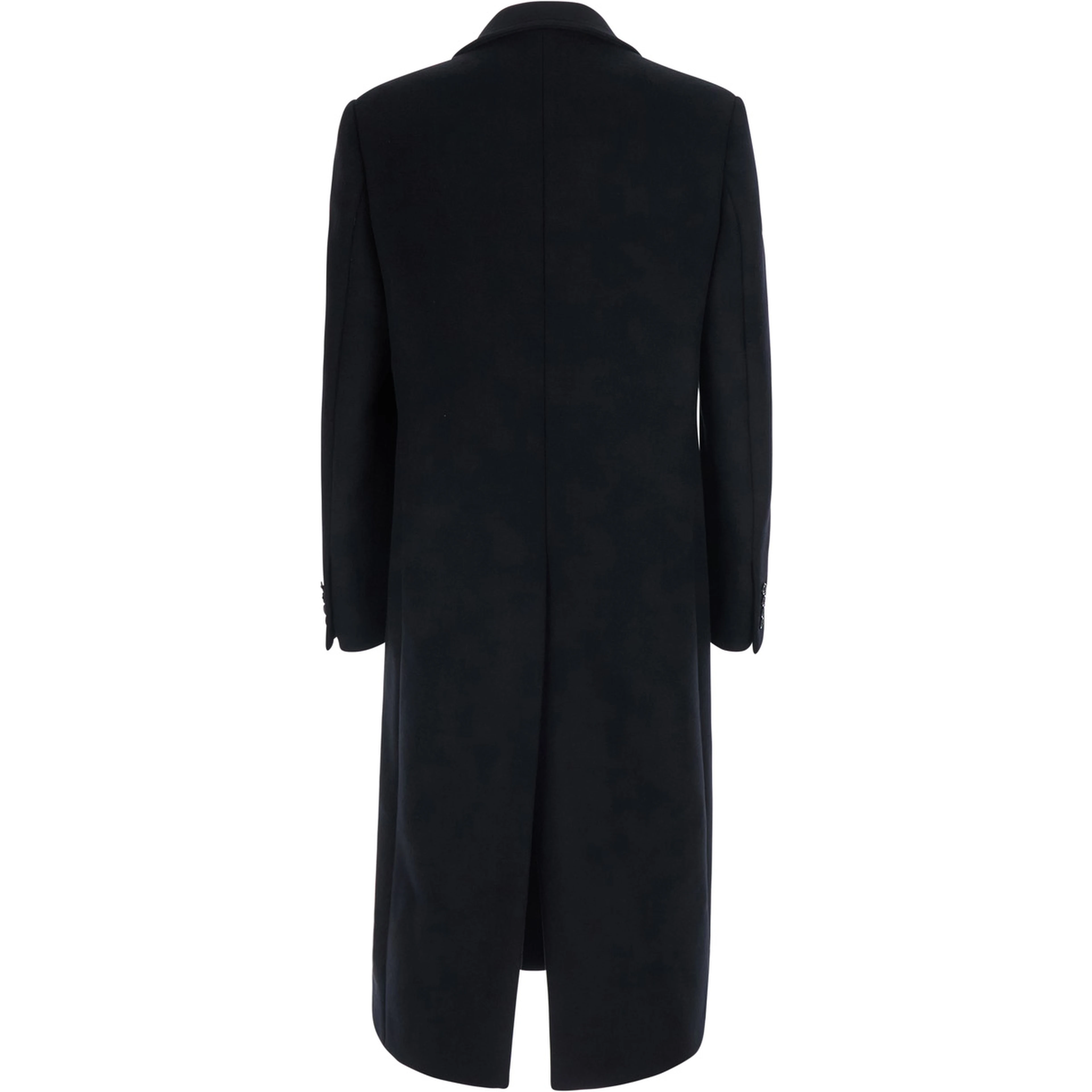 Black Double-Breasted Coat with Notched Revers in Cotton for Men