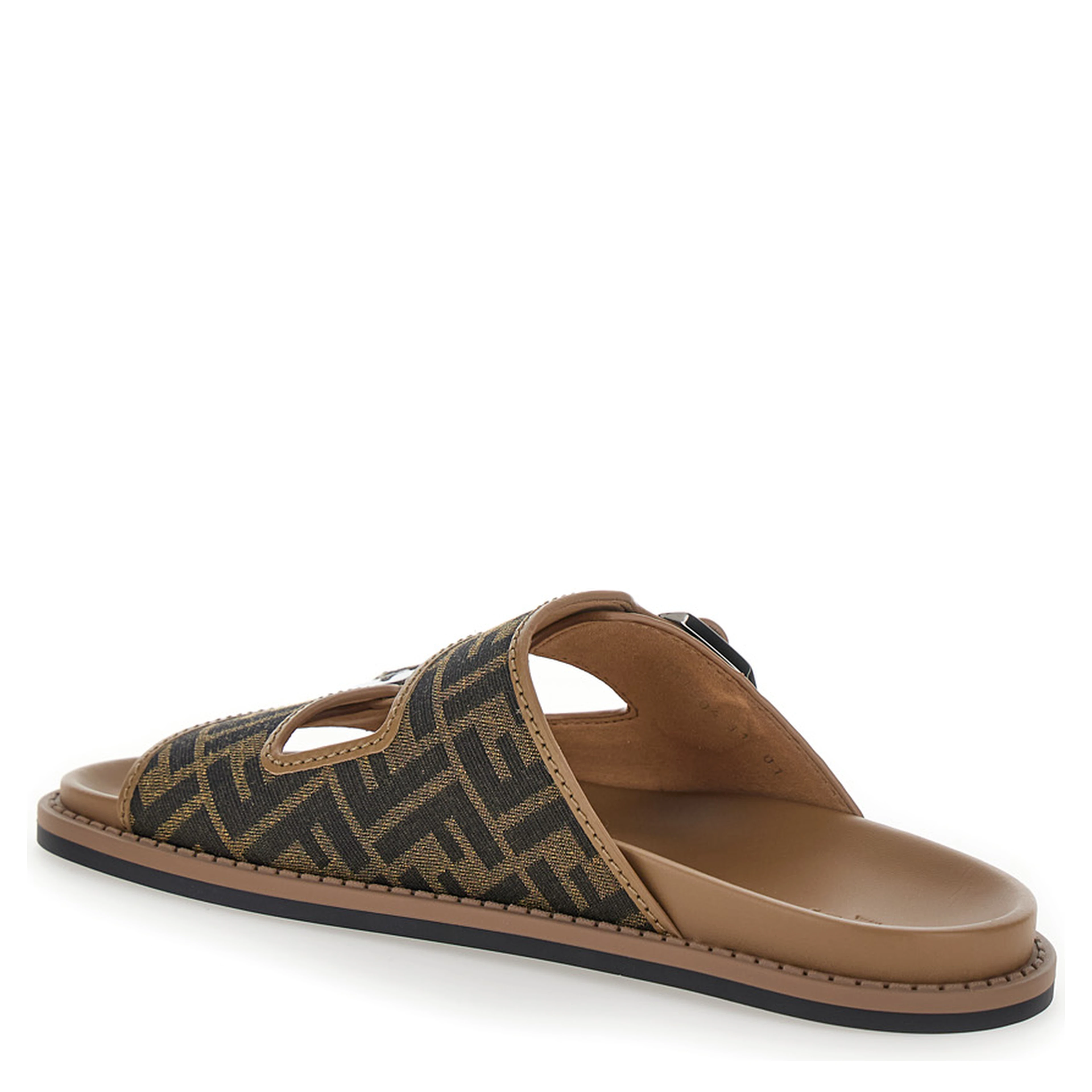 Brown Leather Fendi Feel FF Print Sandal for Men