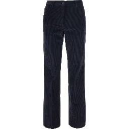 Blue Pants with Belt Loops and Five-Pocket Design in Corduroy for Women